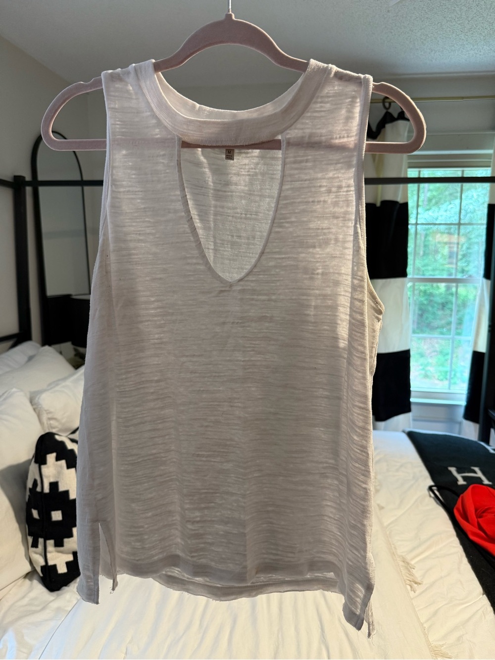 Lucky Brand White Slub Sleeveless V-Neck Tank
